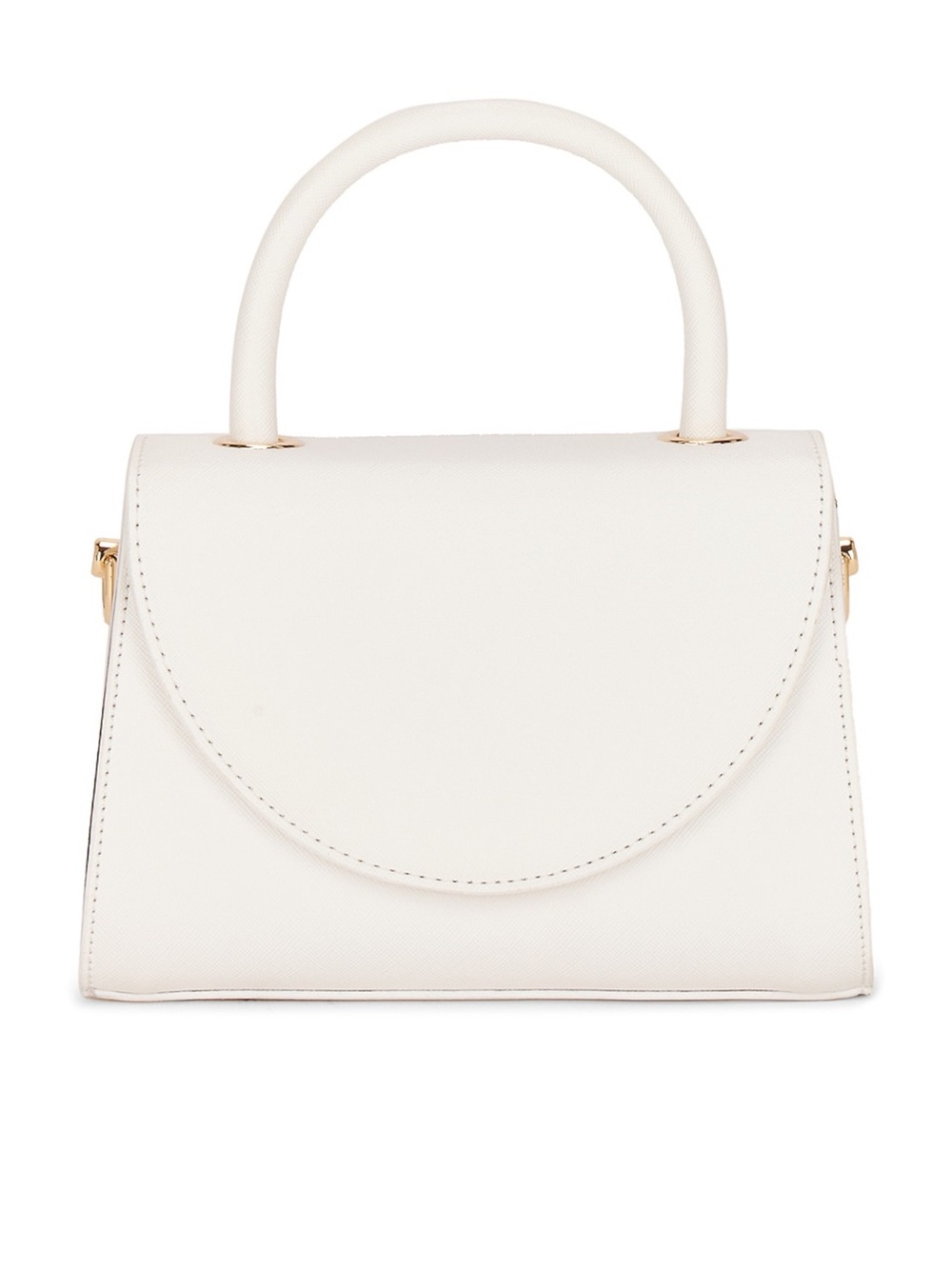 Olga Berg Sasha White Mini Top-Handle Bag with Gold Hardware & Strap